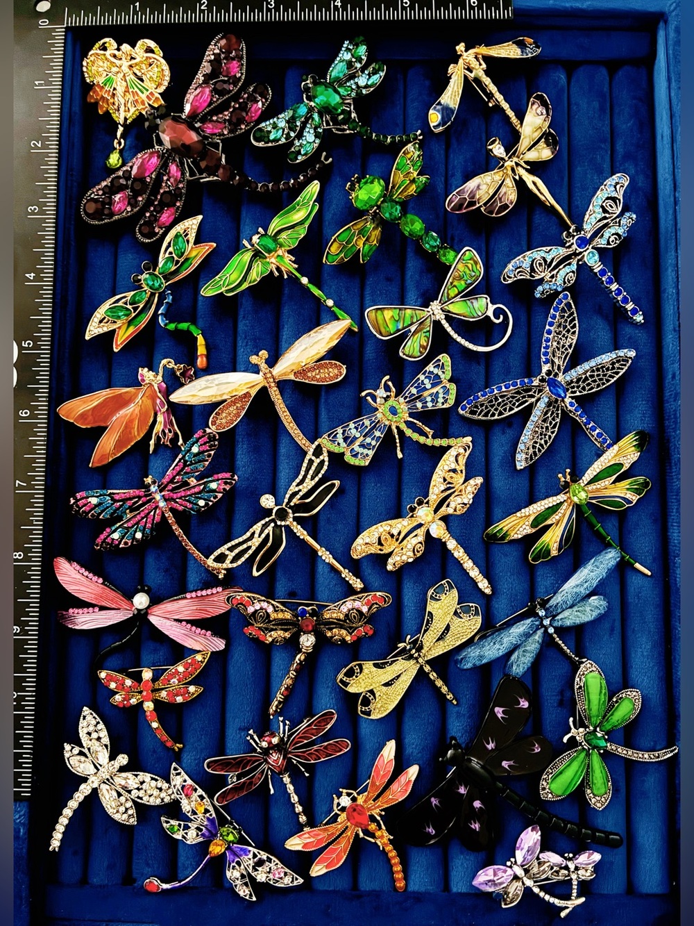 Lot 30 Dragonfly Brooch Pins Enamel Rhinestone Crystal Insect Jewelry Collection